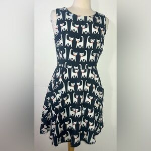 Cat Print Dress - Black and White Large